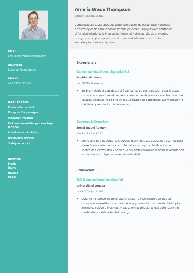 Plantilla de currículum Internacional Global - Clásico